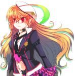  ahoge alternate_costume beret bespectacled blazer blonde_hair blush choker glasses gradient_hair green_hair hat long_hair milla_maxwell multicolored_hair necktie plaid plaid_skirt red-framed_glasses red_eyes skirt smile solo suzuka_(once) tales_of_(series) tales_of_xillia white_background 
