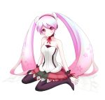  7th_dragon_2020 bare_shoulders blush hatsune_miku iray long_hair pink_eyes pink_hair sakura_miku simple_background sitting skirt solo thigh-highs thighhighs twintails very_long_hair vocaloid wariza white_background 
