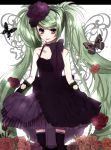  an-mar bad_id butterfly dress elbow_gloves flower gloves green_eyes green_hair hatsune_miku highres long_hair rose smile solo thigh-highs thighhighs twintails very_long_hair vocaloid 