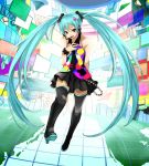  aqua_eyes arm_behind_back bare_shoulders boots eiji_(eiji) hand_on_own_chest hatsune_miku headset high_heels long_hair necktie shoes skirt solo tell_your_world_(vocaloid) thigh-highs thigh_boots thighhighs twintails very_long_hair vocaloid 