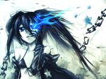  bikini_top black_gloves black_hair black_rock_shooter black_rock_shooter_(character) blue_eyes breasts bust chain chains female flat_chest gloves glowing glowing_eye highres open_mouth pale_skin samael_(5211) samael_2 small_breasts solo star twintails 