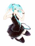  bow double_v hair_bow hatsune_miku highres kneeling kojiki-life necktie short_twintails solo thigh-highs thighhighs twintails v vocaloid zettai_ryouiki 
