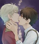  2boys aldnoah.zero blue_eyes brown_hair epaulettes gem holster kaizuka_inaho licking multiple_boys necktie open_mouth red_eyes shirt short_hair silver_hair slaine_troyard tears tongue yaoi 