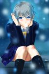  blazer blue_eyes grey_hair kyouno_rhythmy light_particles plaid plaid_skirt pleated_skirt school_uniform shopyun skirt solo tokimeki_memorial tokimeki_memorial_4 