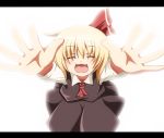  :3 ^_^ blonde_hair closed_eyes do_(4-rt) dress_shirt eyes_closed fang hair_ribbon letterboxed neckerchief open_mouth outstretched_arms ribbon rumia shirt short_hair skirt skirt_set smile solo the_embodiment_of_scarlet_devil touhou youkai 