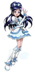  black_eyes black_hair boots bow cure_white dress earrings futari_wa_precure futari_wa_precure_max_heart gloves half_updo heart jewelry kawamura_toshie long_hair magical_girl official_art ponytail precure ribbon smile solo white_background yukishiro_honoka 