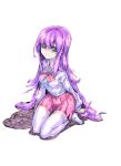  ascot highres konnanottenaiyo long_hair original purple_hair school_uniform seiza sitting thigh-highs thighhighs zettai_ryouiki 