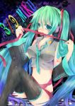  39 aqua_eyes aqua_hair aya-0w0 character_name detached_sleeves hatsune_miku highres long_hair mikupa necktie no_pants sitting solo thigh-highs thighhighs twintails very_long_hair vocaloid 