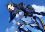  bodysuit breasts brown_hair character_request cloud dutch_angle large_breasts long_hair muvluv muvluv_alternative skin_tight sky 