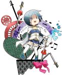  :d blood bloody_tears blue_eyes blue_hair bow broken_sword cape dress heart izumi_kirifu magical_girl mahou_shoujo_madoka_magica miki_sayaka musical_note open_mouth record simple_background skirt smile solo sword tears thigh-highs thighhighs weapon white_background 