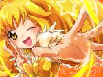  1024x768 bad_id blonde_hair cure_peace earrings foreshortening hunakosi jewelry kise_yayoi long_hair magical_girl open_mouth precure smile smile_precure! solo star v wallpaper wink yellow_eyes 