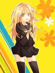  bad_id blazblue blonde_hair cosplay green_eyes hinokii houndstooth kujikawa_rise kujikawa_rise_(cosplay) long_hair noel_vermillion persona persona_4 school_uniform skirt solo thigh-highs thighhighs 