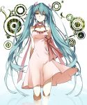  aqua_hair bad_id bare_shoulders choker dress hatsune_miku long_hair solo twintails very_long_hair vocaloid wading wonoco0916 