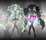  aqua_eyes aqua_hair boots detached_sleeves ena1215 hatsune_miku headset long_hair necktie skirt solo thigh-highs thigh_boots thighhighs twintails very_long_hair vocaloid zoom_layer 