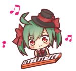  :3 aqua_hair bow bowtie chibi hair_bow hat hatsune_miku lowres musical_note red_eyes simple_background solo top_hat tosura-ayato twintails vocaloid 