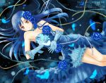  ariga_nao blue_hair blue_rose brown_eyes dress flower gloves idolmaster kisaragi_chihaya long_hair open_mouth rose solo 