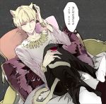  animal_ears blonde_hair bracelet casual cat_ears cat_tail cup earrings fate/zero fate_(series) gilgamesh jewelry kemonomimi_mode male necklace red_eyes solo suou tail wine wine_glass 