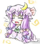  =_= ascot blurry bow chibi crescent fang hair_bow hat hat_bow long_hair lowres natsuki_(silent_selena) open_mouth patchouli_knowledge purple_hair solo tears touhou yawning 