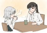  chin_rest cup drinking multiple_girls sakamoto_mio sanya_v_litvyak strike_witches tea teacup torinone 