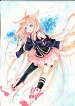  :d ahoge animal_ears blonde_hair blue_eyes boots braid character_request footwear ia_(vocaloid) long_hair mosho open_mouth single_sock single_thighhigh skirt smile socks solo striped striped_socks thigh-highs thighhighs traditional_media twin_braids very_long_hair vocaloid 