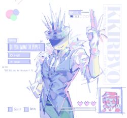  2boys blue_pants blue_vest chance_(forsaken) closed_mouth cowboy_shot crown fedora forsaken_(roblox) gun hat highres holding holding_gun holding_weapon ice itrapped_(roblox) kirbo long_sleeves male_focus multiple_boys pants red_hat revolver roblox shirt smile star-shaped_eyewear star_(symbol) vest weapon white_shirt 