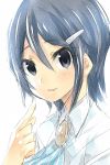  blue_eyes blue_hair blush hair_ornament hairclip idolmaster idolmaster_dearly_stars juuroku_anna mizutani_eri short_hair sketch smile solo 