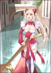  :d aldora apron artist_request boat bow breasts canal cleavage gondola hair_ornament large_breasts long_hair open_mouth paddle pointy_ears queen&#039;s_blade queen&#039;s_blade_rebellion queen's_blade queen's_blade_rebellion red_eyes silver_hair smile thigh-highs thighhighs 