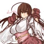  ahoge breasts brown_eyes brown_hair fighting_stance highres japanese_clothes kote large_breasts long_hair miko musubi pan!ies ponytail sash sekirei smile solo wide_sleeves 