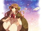  :o axis_powers_hetalia bad_id bowtie brown_hair character_request dress flower green_eyes hair_flower hair_ornament hungary_(hetalia) letter long_hair namiri outline petals solo wind 