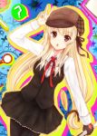  1girl :o ? blonde_hair dress futaba_anzu gloves hat idolmaster idolmaster_cinderella_girls langod magnifying_glass pantyhose pencil ruler 