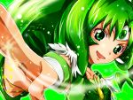  1024x768 bad_id choker cure_march foreshortening green_eyes green_hair hunakosi long_hair magical_girl midorikawa_nao musical_note open_mouth pointing precure smile smile_precure! solo tiara wallpaper 