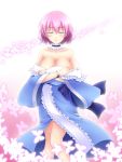  bare_shoulders breasts butterfly cleavage closed_eyes eyes_closed japanese_clothes large_breasts no_hat no_headwear off_shoulder pink_hair piro_komachi ribbon saigyouji_yuyuko short_hair smile solo touhou 