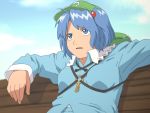  1024x768 backpack bag bench blue_eyes blue_hair fullmetal_alchemist hat kawashiro_nitori key meme parody randoseru shirosato short_twintails solo style_parody touhou twintails 