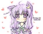  :&lt; ahoge animal_ears ascot blush bow cat_ears character_name crescent earrings hair_bow heart jewelry long_hair natsuki_(silent_selena) patchouli_knowledge paw_print purple_eyes purple_hair single_earring solo touhou violet_eyes 