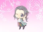  :q a-very-merry-unbirthday-to-you blue_eyes buri_hamachi caster_(fate/zero) chibi cravat fate/zero fate_(series) grey_hair male ponytail solo thumbs_up tongue wink young 