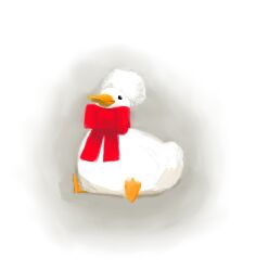  animal animal_focus bird bow clothed_animal commentary english_commentary full_body goose no_humans original red_bow sabtastic simple_background sitting solo white_background 