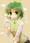  candy_(smile_precure!) dress green_eyes green_hair heart kujiran midorikawa_nao necktie open_mouth ponytail precure school_uniform sleeves_rolled_up smile smile_precure! sweater_vest vest 