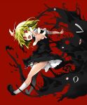  ascot back blonde_hair blush darkness eyes fang hair_ribbon koge-owl looking_back open_mouth outstretched_arms red_eyes ribbon rumia shirt short_hair skirt smile solo spread_arms teeth the_embodiment_of_scarlet_devil touhou youkai 