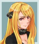  blonde_hair border hair_ornament long_hair pink_eyes pokemon pokemon_(game) pokemon_bw pokemon_dppt potepote scarf shirona_(pokemon) solo 