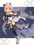  cat_ears cat_tail fang flat_chest gloves highres kerikaza original pink_hair red_eyes short_hair tail thigh-highs thighhighs 