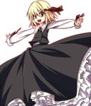  blonde_hair fangs hair_ribbon open_mouth outstretched_arms petticoat red_eyes ribbon rumia shamo_(koumakantv) short_hair skirt skirt_set solo the_embodiment_of_scarlet_devil touhou white_background youkai 