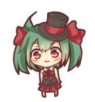  :3 aqua_hair barefoot bow bowtie chibi hair_bow hat hatsune_miku lowres red_eyes simple_background solo top_hat tosura-ayato twintails vocaloid 