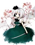  1st-mn :3 blue_eyes bob_cut bowtie dress dress_shirt ghost hairband hito hitodama holding_weapon katana konpaku_youmu konpaku_youmu_(ghost) shirt silver_hair skirt solo sword touhou vest weapon 
