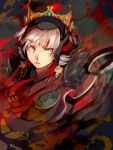  armor green_eyes hat helmet original samurai samurai_armor silver_hair solo 