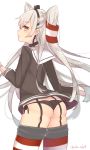  1girl amatsukaze_(kantai_collection) brown_eyes kantai_collection long_hair looking_back panties sakofu silver_hair twintails underwear 