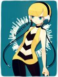  ayu_(mog) bad_id bare_shoulders blonde_hair blue_eyes character_name cowboy_shot headphones kamitsure_(pokemon) navel navel_cutout pantyhose poke_ball pokemon pokemon_(game) pokemon_bw short_hair sleeveless solo 