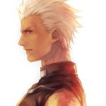  archer brown_eyes bust dark_skin fate/stay_night fate_(series) lowres male neopara profile realistic solo white_hair 