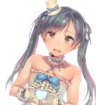  bare_shoulders blue_hair ds_mairu face hat heart heart_hands idolmaster kisaragi_chihaya long_hair mini_top_hat open_mouth solo top_hat twintails wrist_cuffs 