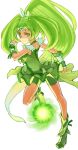  bike_shorts choker cure_march dress green_dress green_eyes green_hair long_hair magical_girl midorikawa_nao potepote precure shoes shorts_under_skirt skirt smile smile_precure! solo tri_tails white_background wrist_cuffs 