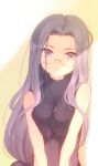  breast_squeeze breasts fate/stay_night fate_(series) frown glasses komi_zumiko long_hair low-tied_long_hair purple_eyes purple_hair rider solo violet_eyes 